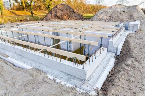 Construction site with foundation for new house